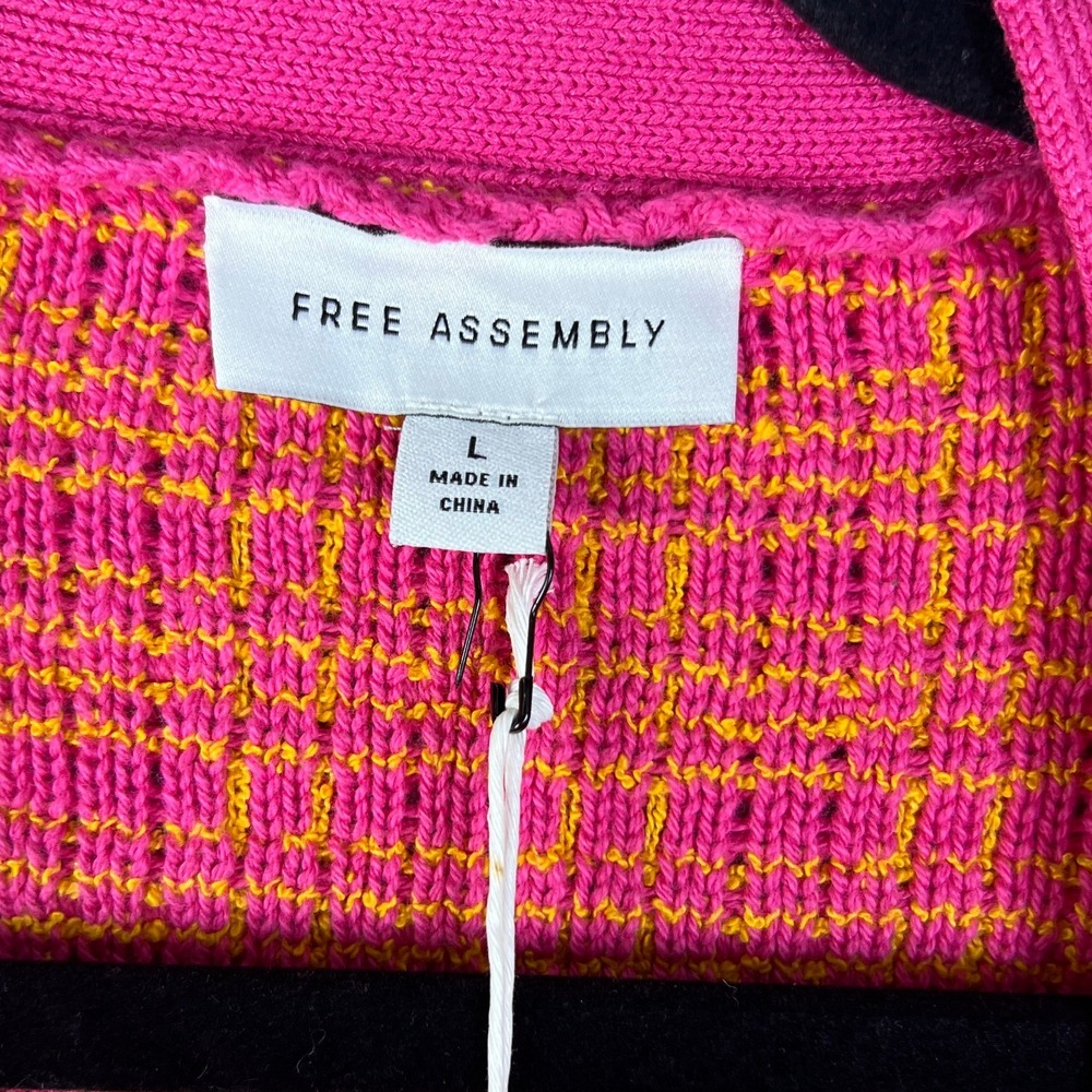 Free Assembly Tweed Pocket Cardigan Women's Large Pink Yellow Coquette Preppy - Picture 3 of 5